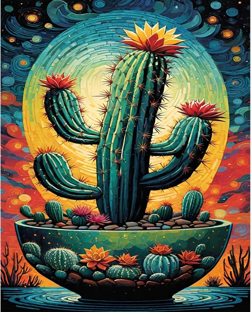Okarina Paint by Numbers Kit for Adults Beginner Cactus, Plant Adult Paint by Number Kits on Canvas, DIY Acrylic Oil Painting by Numbers for Adults, Perfect for Home Wall Decor 16X20 Inch - Image 1